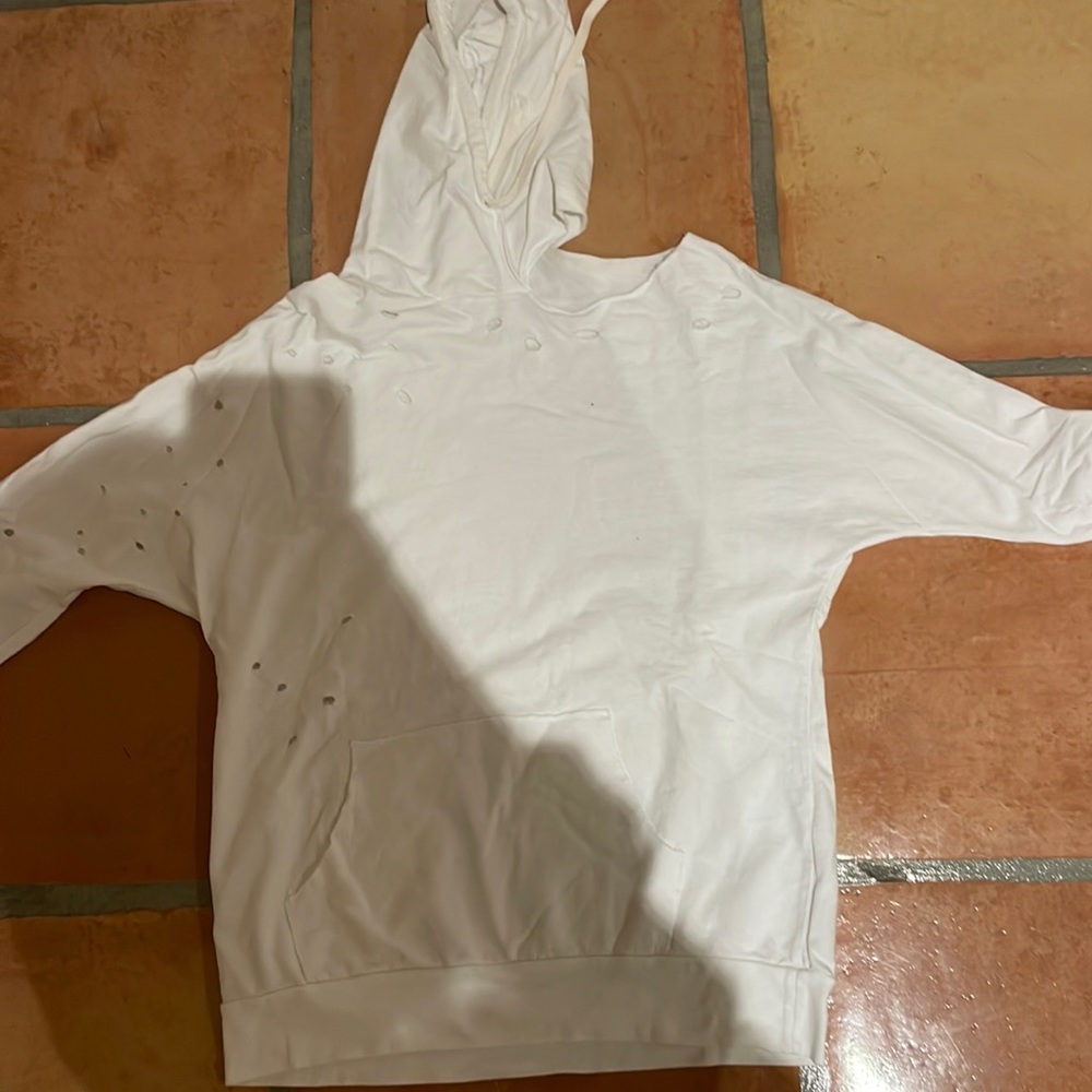American able white hoodie with cut-outs